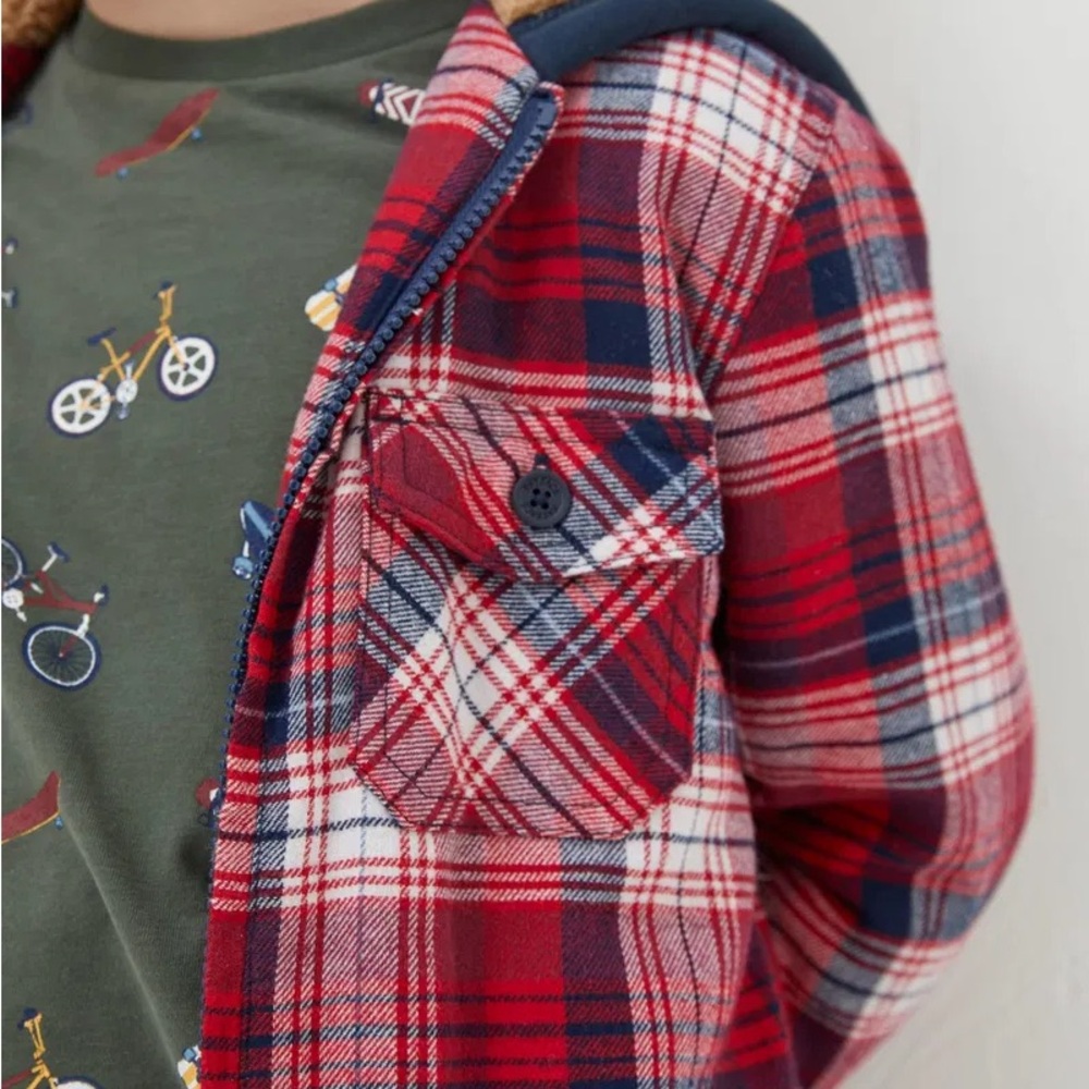 Fat Face Red and Blue Plaid Hooded Jacket - Picture 3 of 9